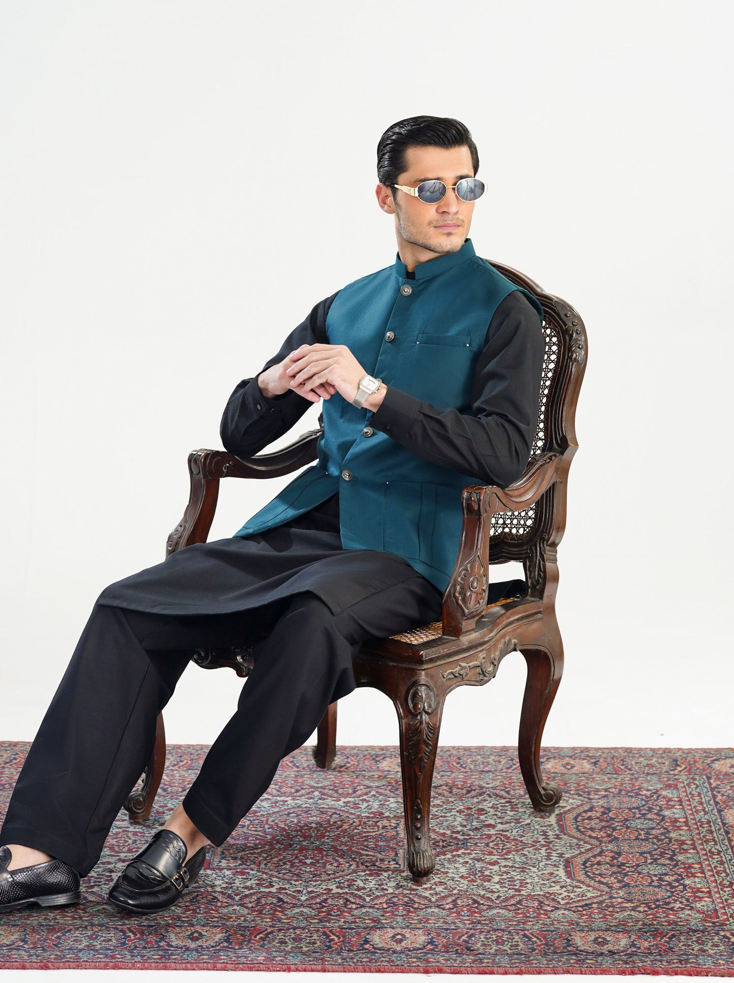 Teal Blue Suiting Waistcoat - Straigth Cut - Men