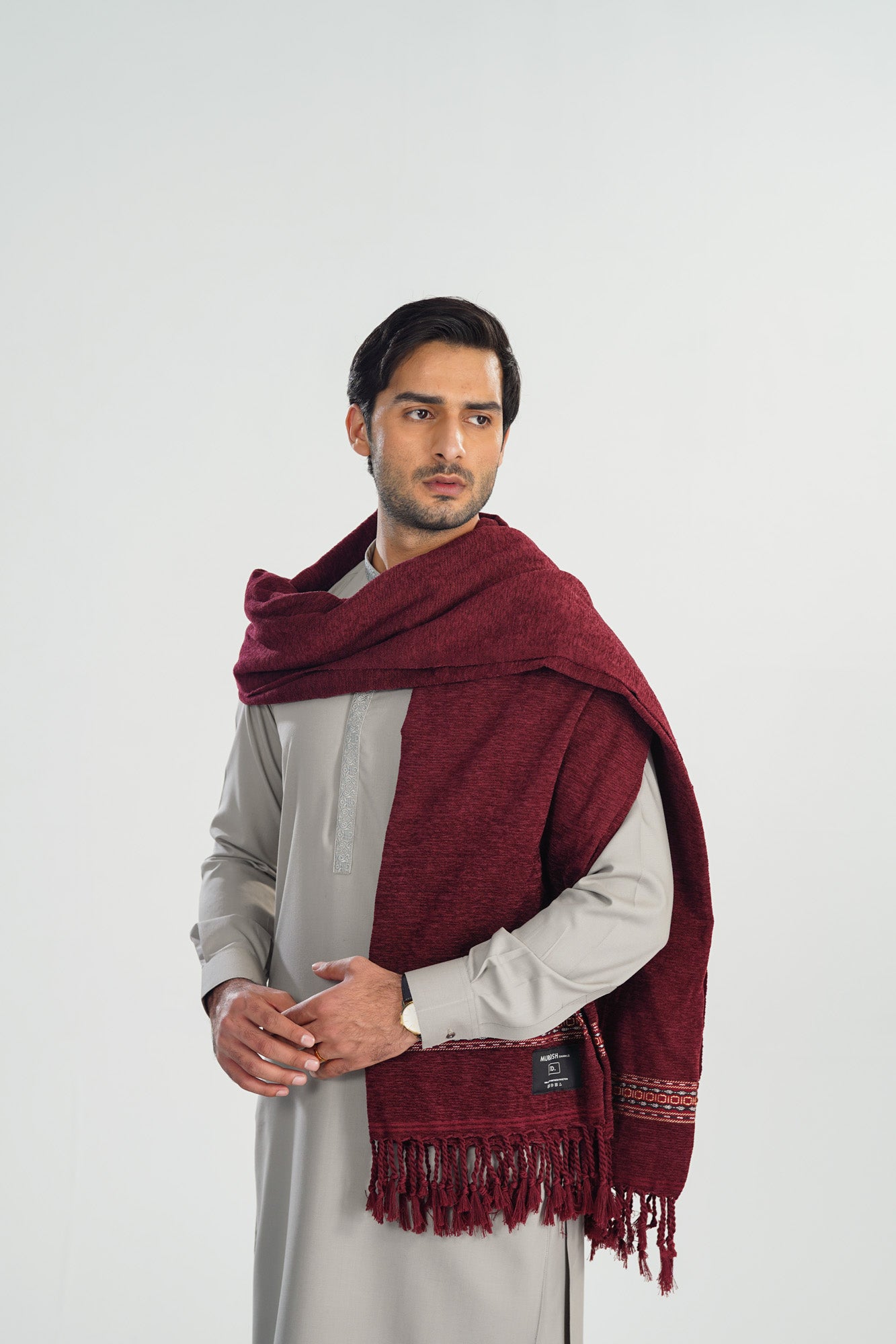 Maroon Jacquard Velvet Shawl - Men