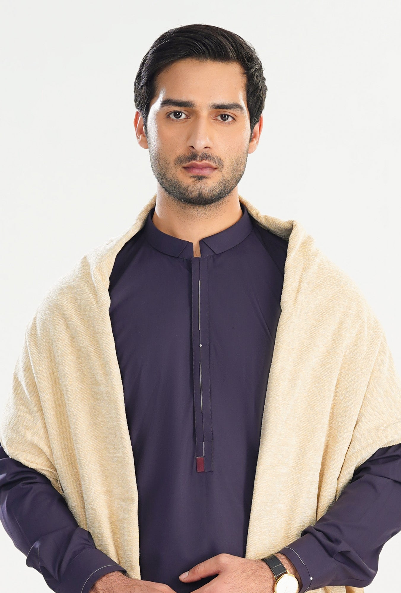 Deep Purple Double Mandarin Collar Kameez Shalwar - Men