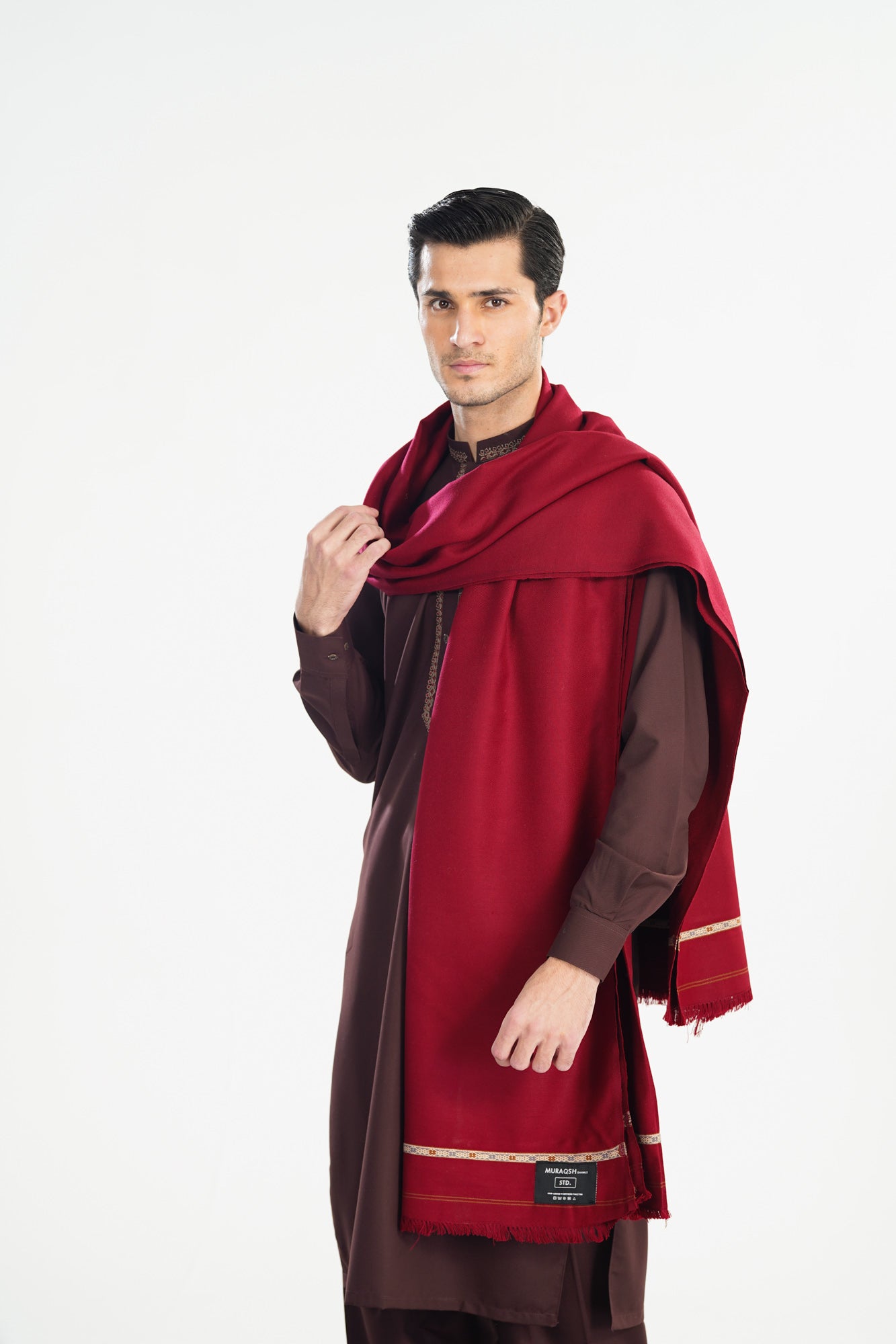 Red Kashmiri Wool Shawl - Men
