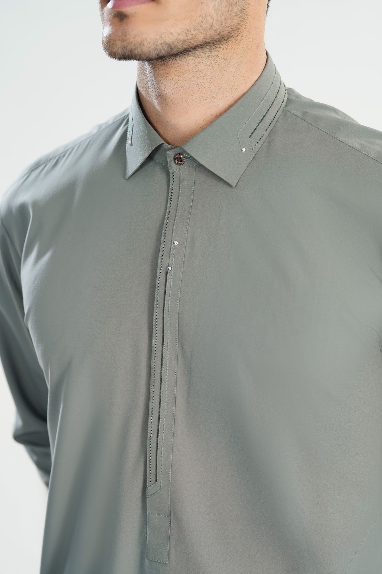 Sand Grey French Collar Kameez Shalwar - Men