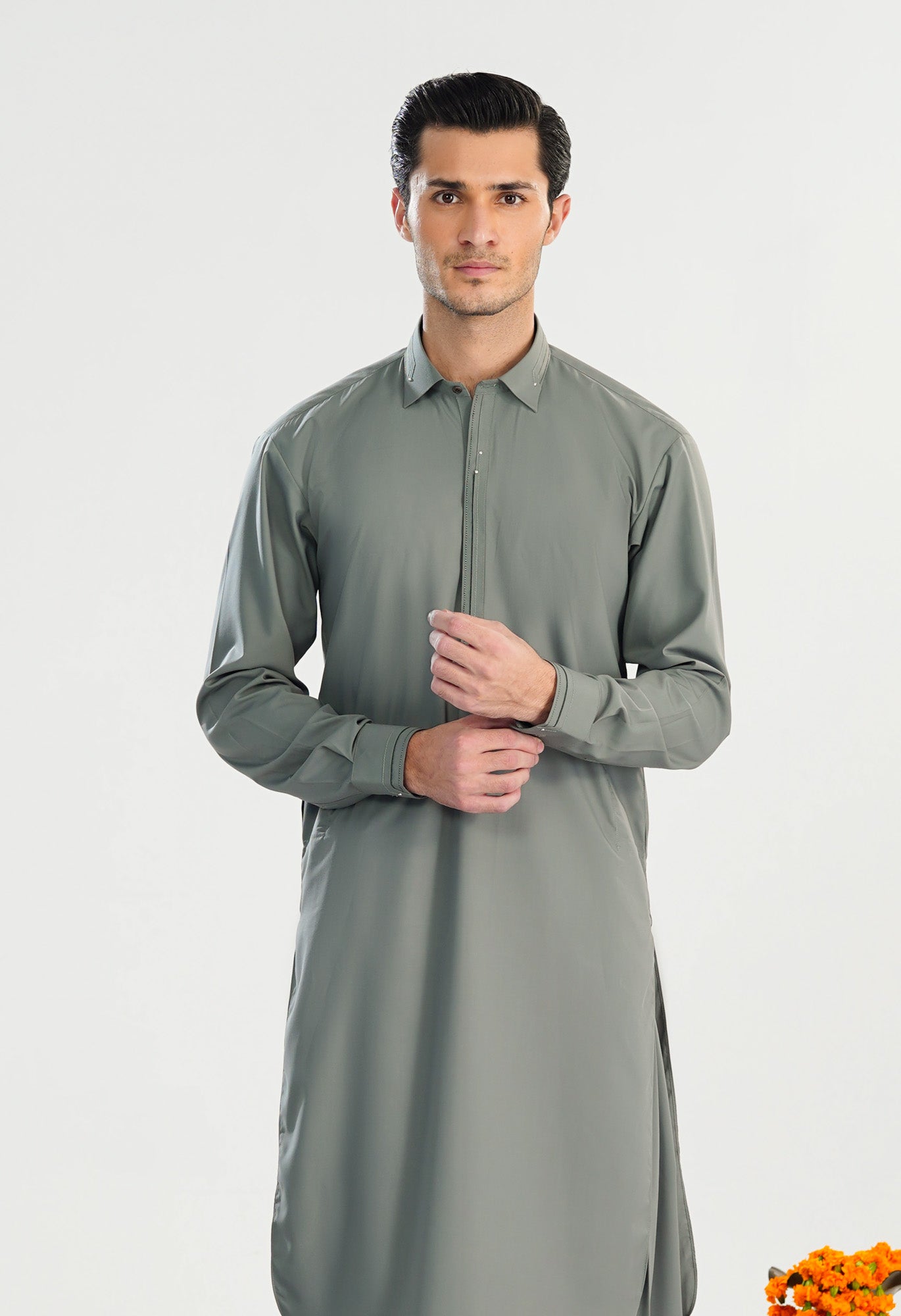 Sand Grey French Collar Kameez Shalwar - Men