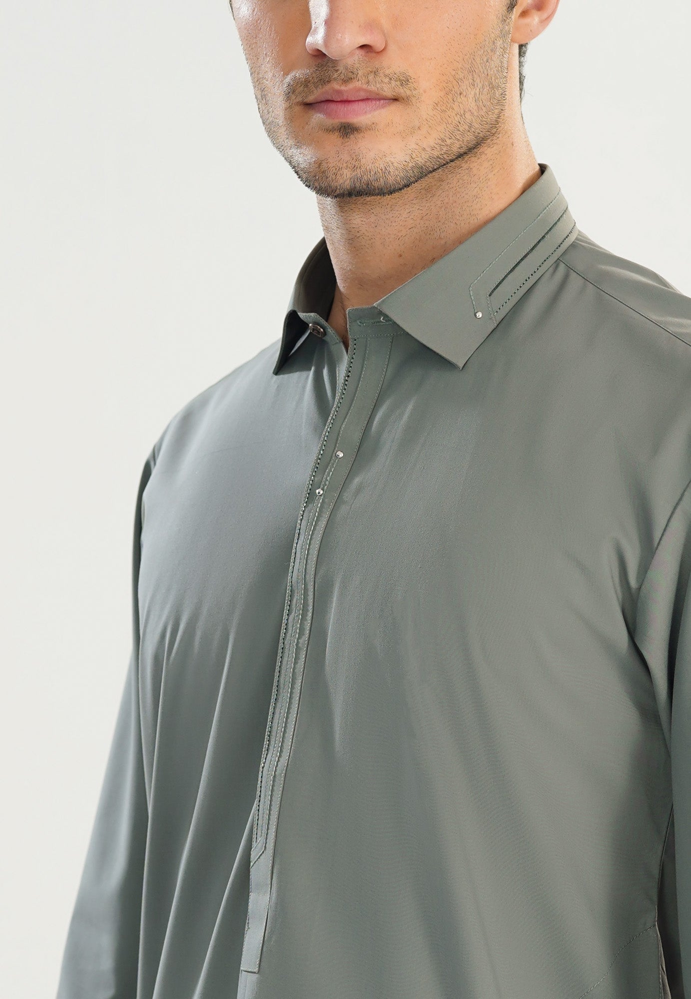 Sand Grey French Collar Kameez Shalwar - Men