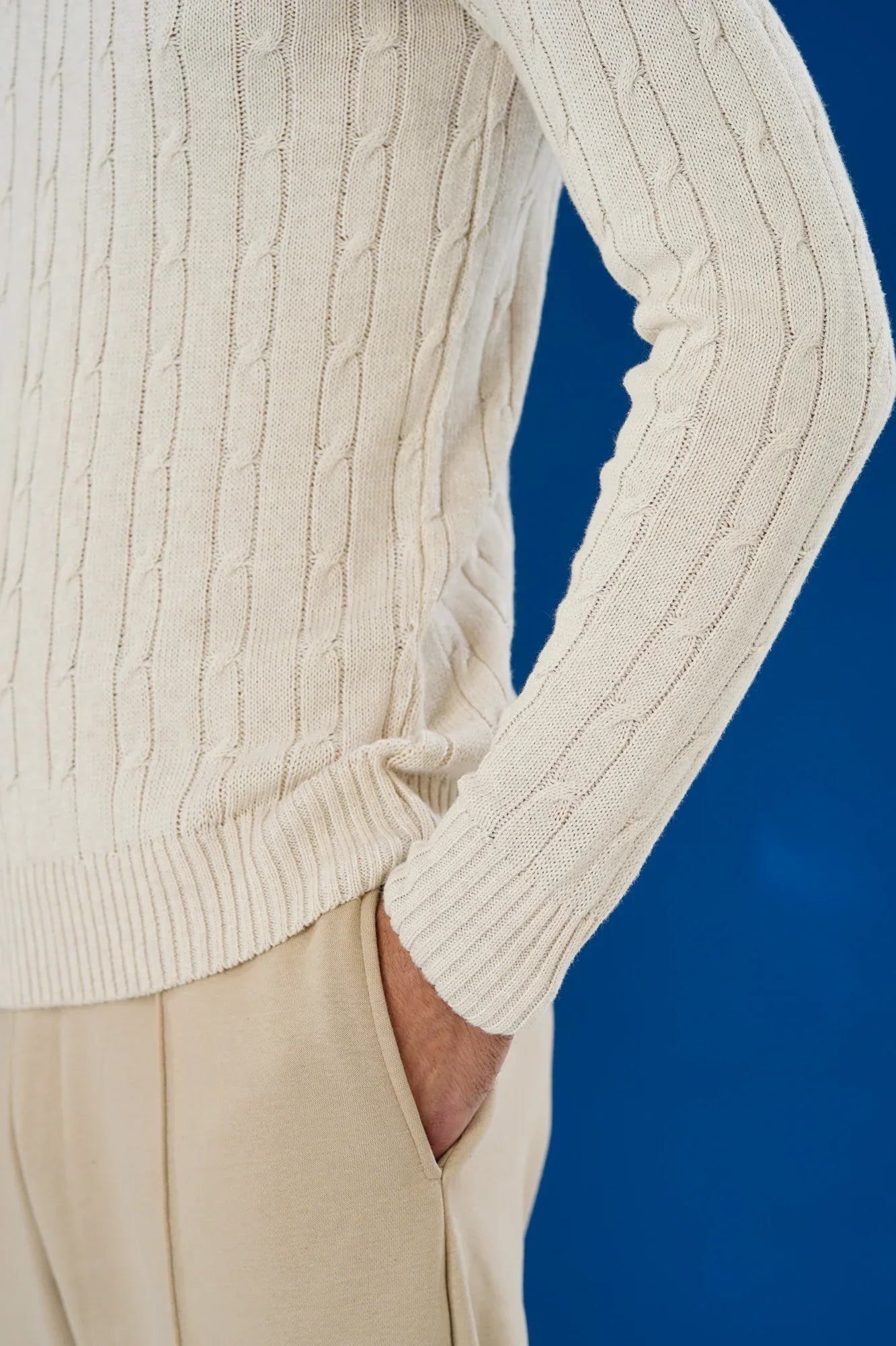 Off White Cable Knit Sweater - Smart Fit - Men - Muraqsh -- Men Western