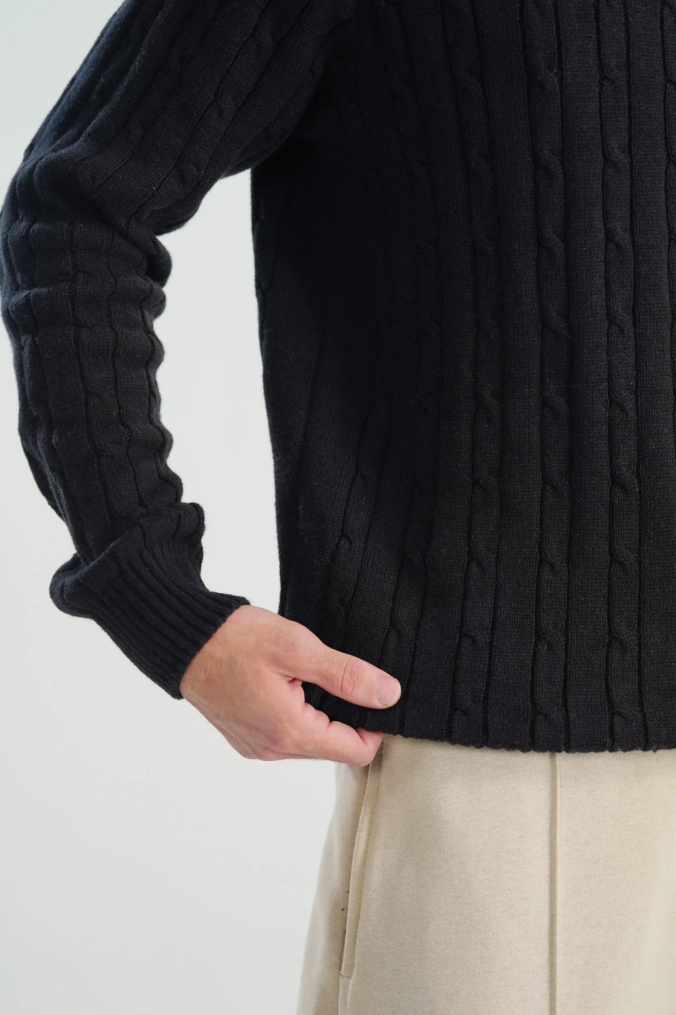 Black Cable Knit Sweater - Smart Fit - Men - Muraqsh -- Men Western