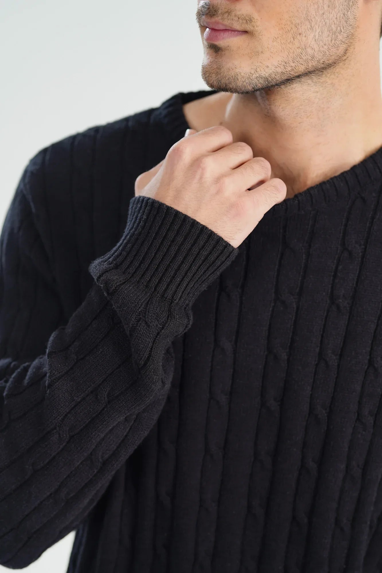 Black Cable Knit Sweater - Smart Fit - Men - Muraqsh -- Men Western