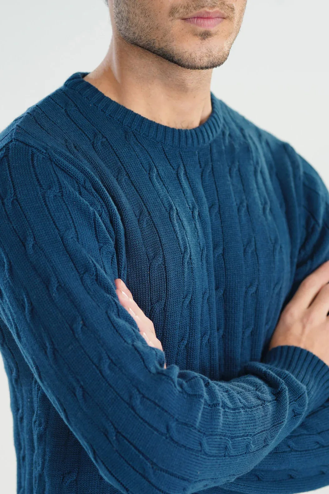 Blue Cable Knit Sweater - Smart Fit - Men - Muraqsh -- Men Western