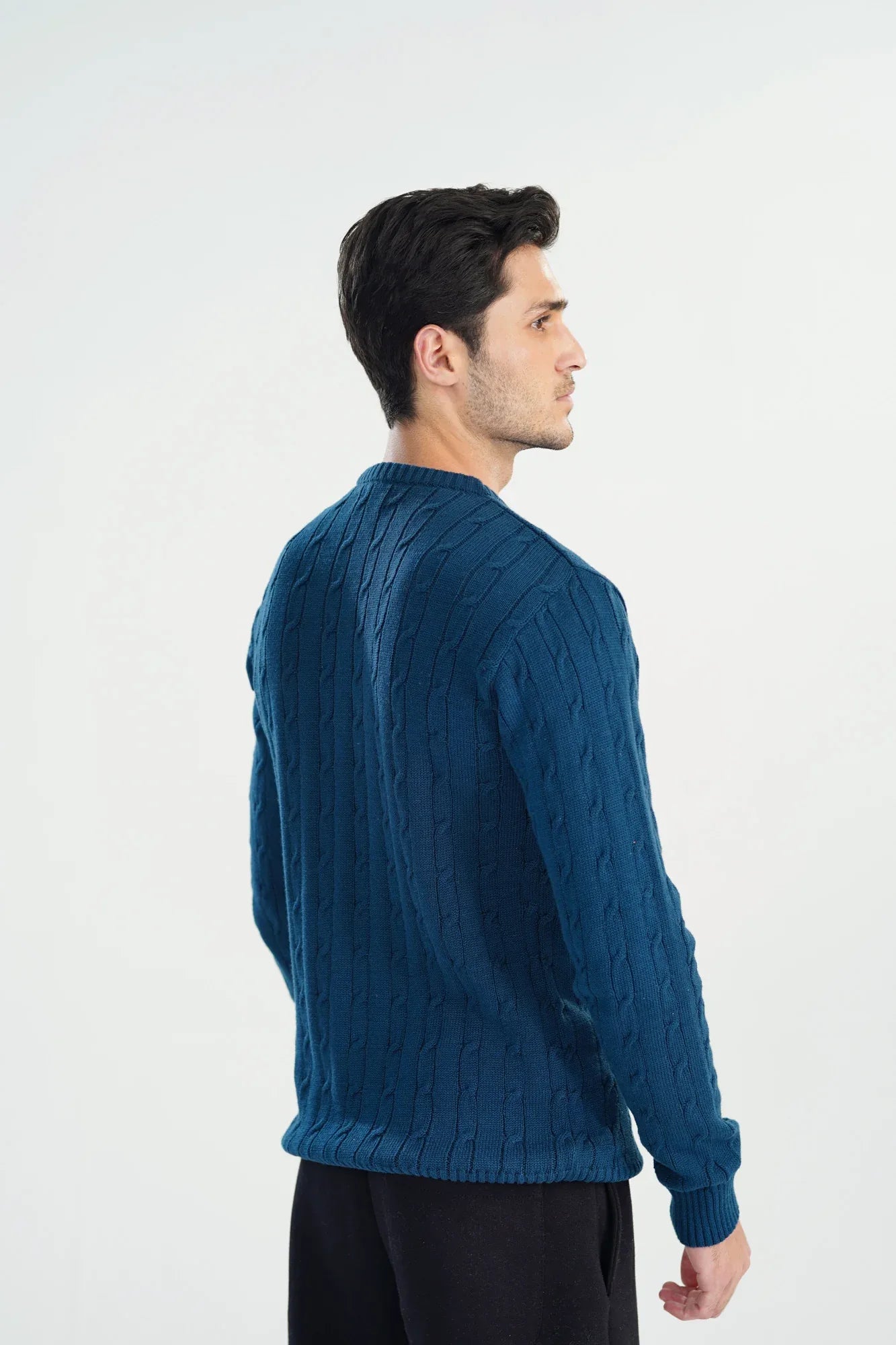 Blue Cable Knit Sweater - Smart Fit - Men - Muraqsh -- Men Western