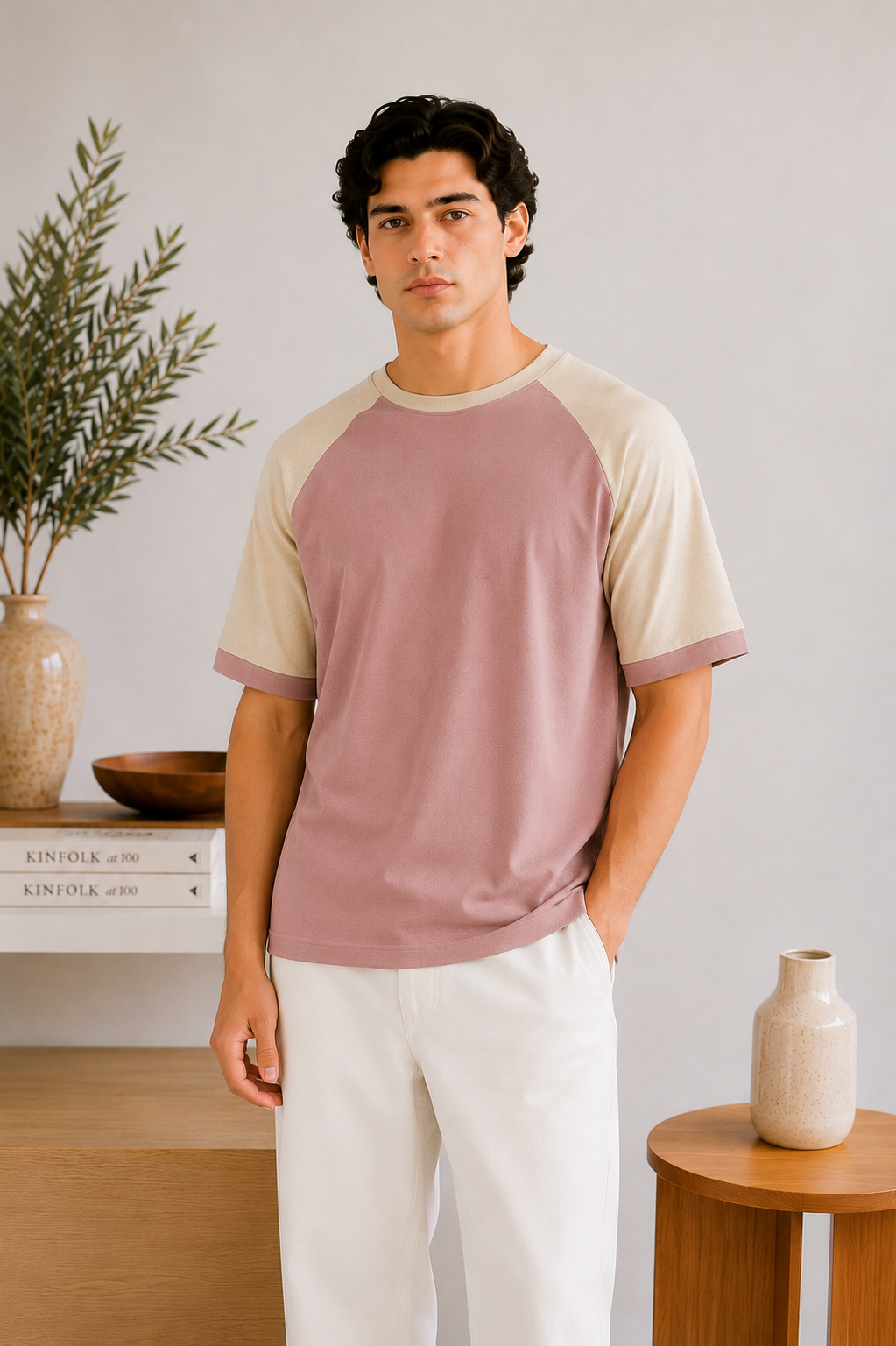 Dull Pink Raglan Oversize Tee - Men