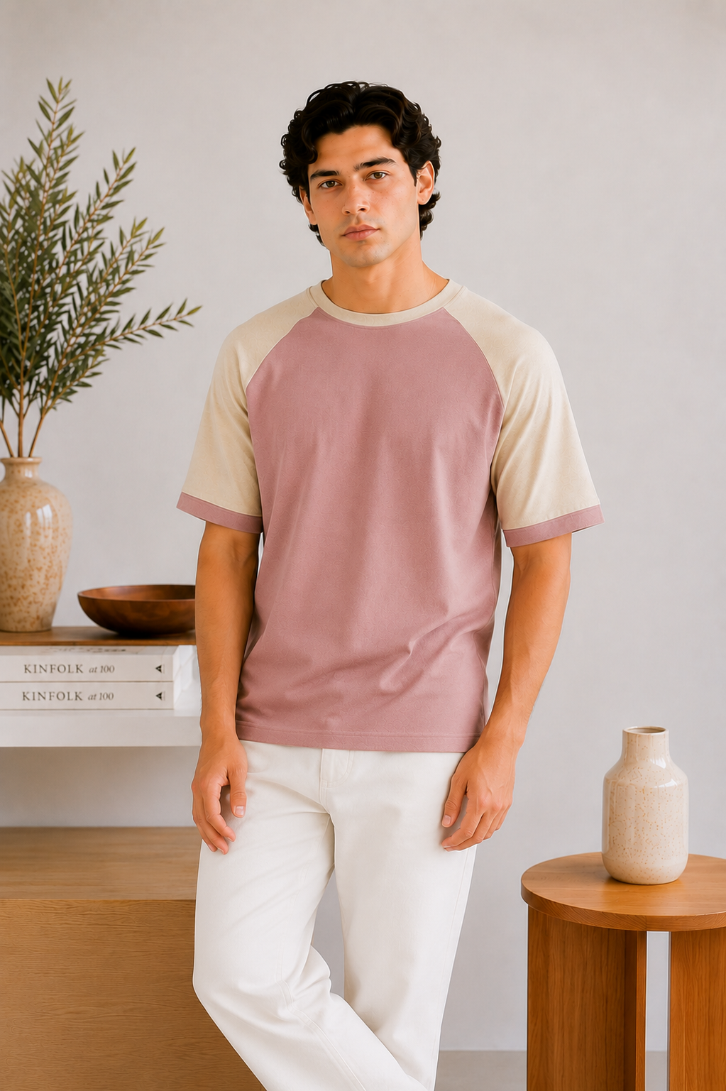 Dull Pink Raglan Oversize Tee - Men