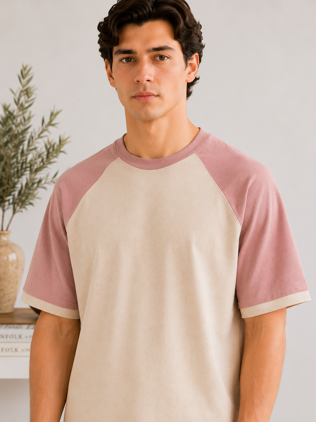 Beige Raglan Boxy Tee - Men