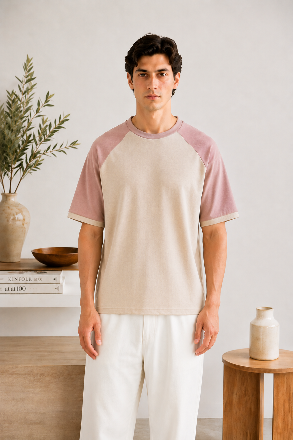 Beige Raglan Boxy Tee - Men