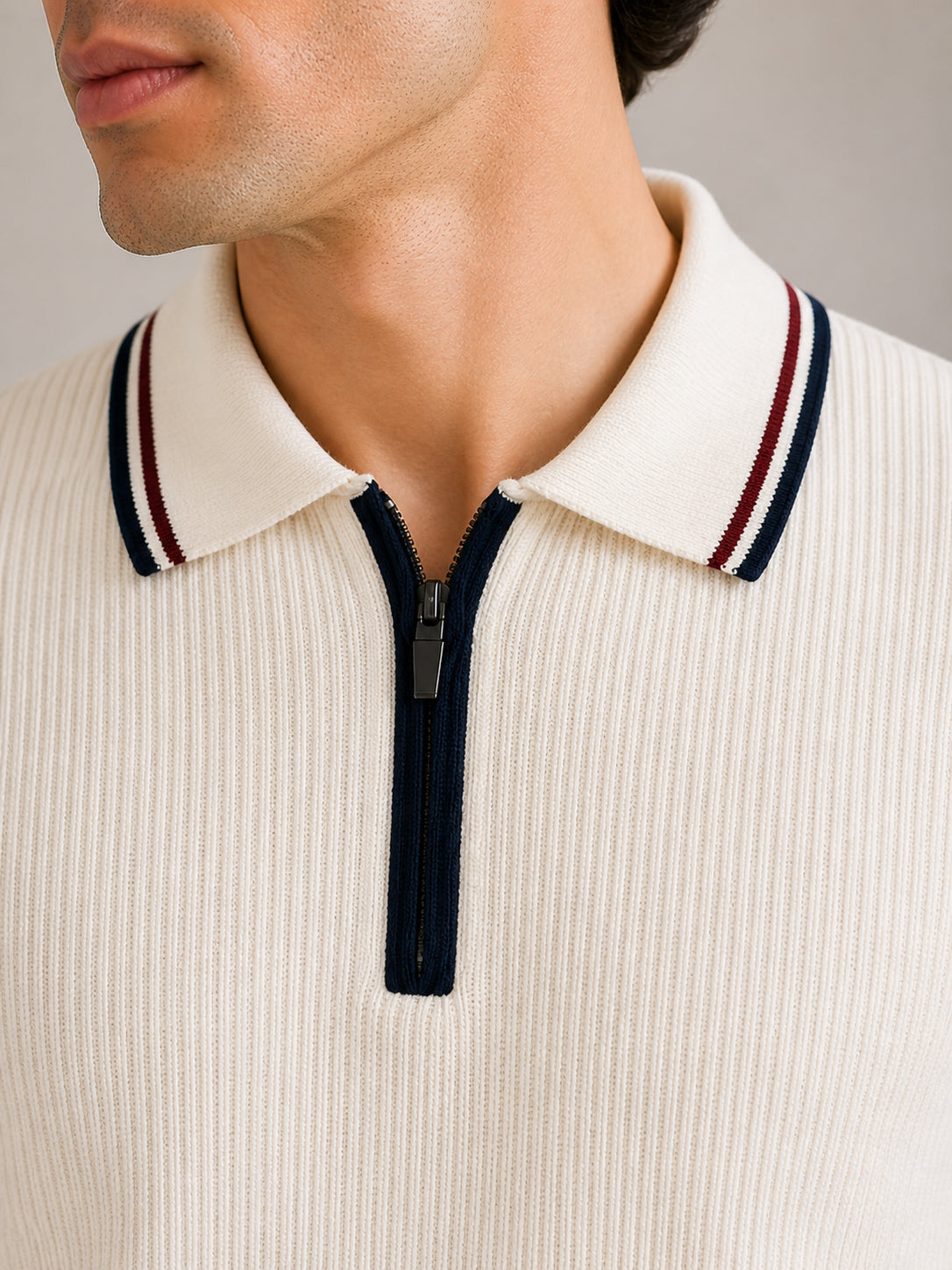 Ecru Riviera Zip Knit Polo