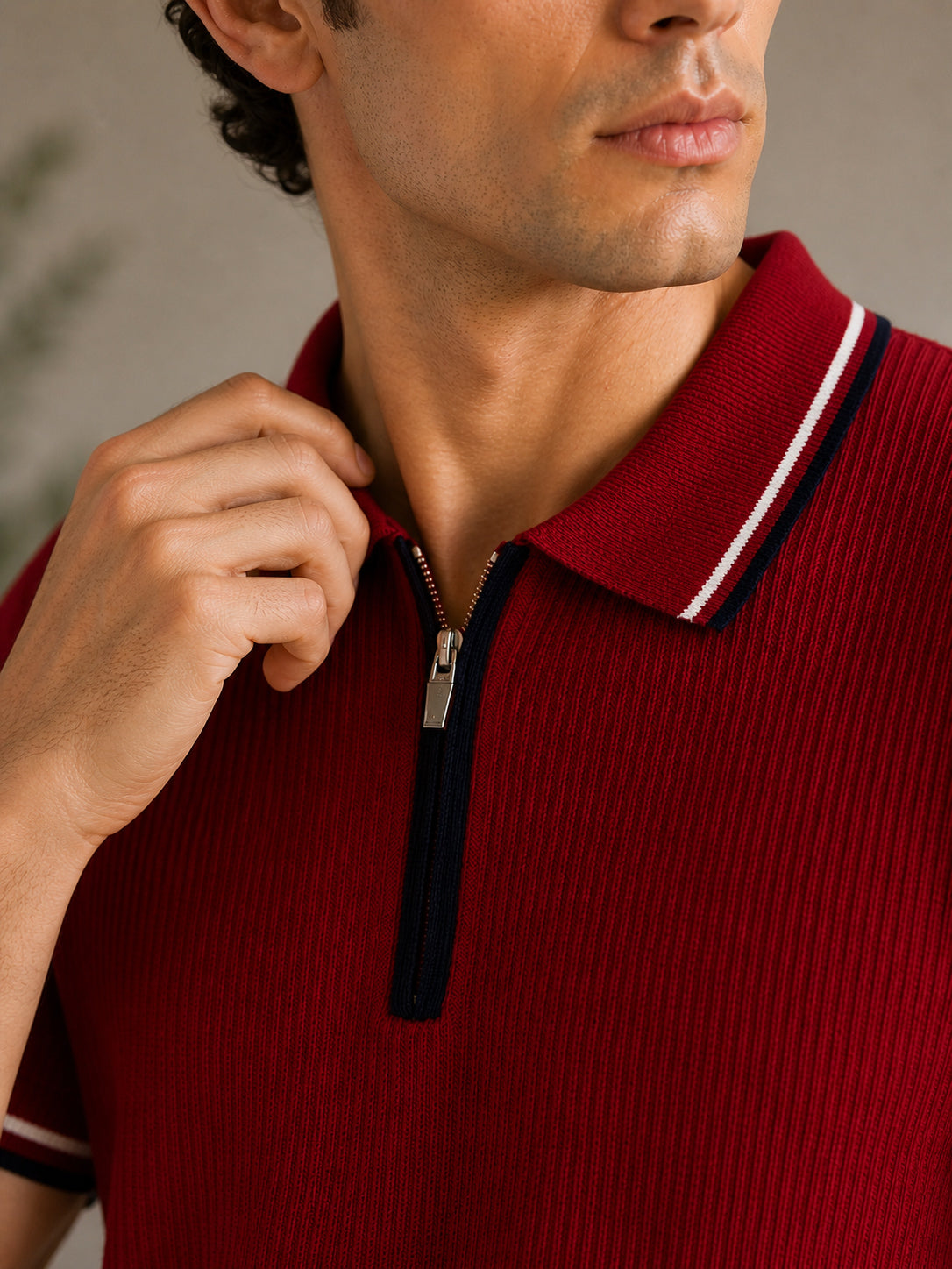 Crimson Riviera Knit Zip Knit Polo