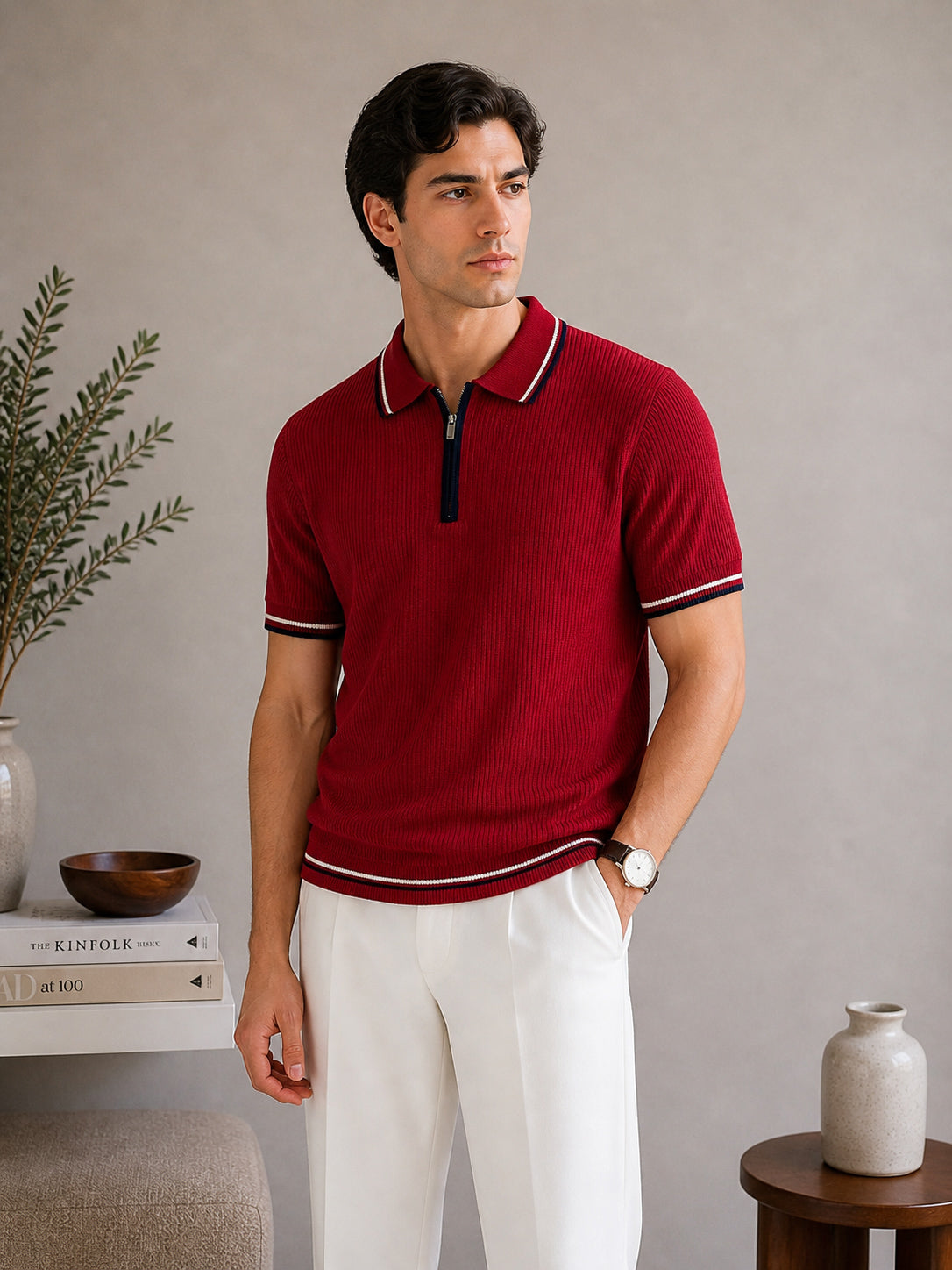 Crimson Riviera Knit Zip Knit Polo