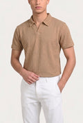 Textured Sand Beige Mesh Thermal Knit Polo - Smart Fit - Men
