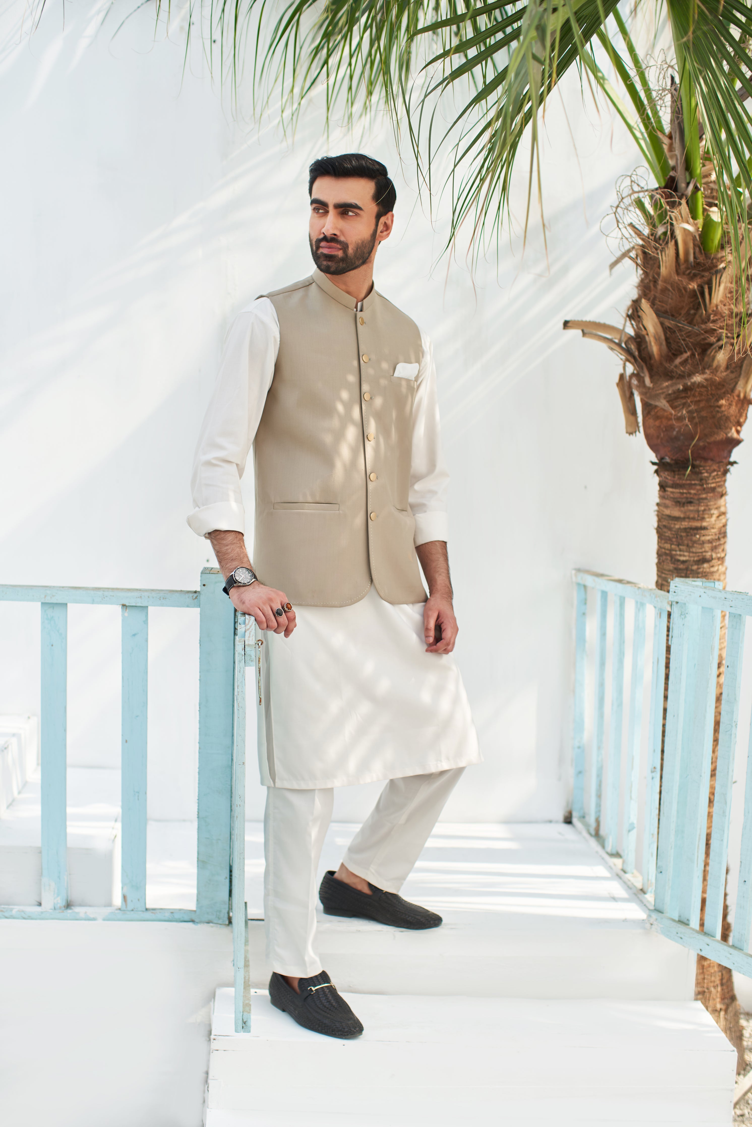 Beige Suiting Waistcoat - Round Cut - Men