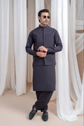 Burgundy Luxury Formal Kameez Shalwar with Blended Waistcoat - Straight Cut - Men