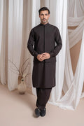 Dark Brown Kameez Shalwar with Blended Waistcoat - Straight Cut - Men