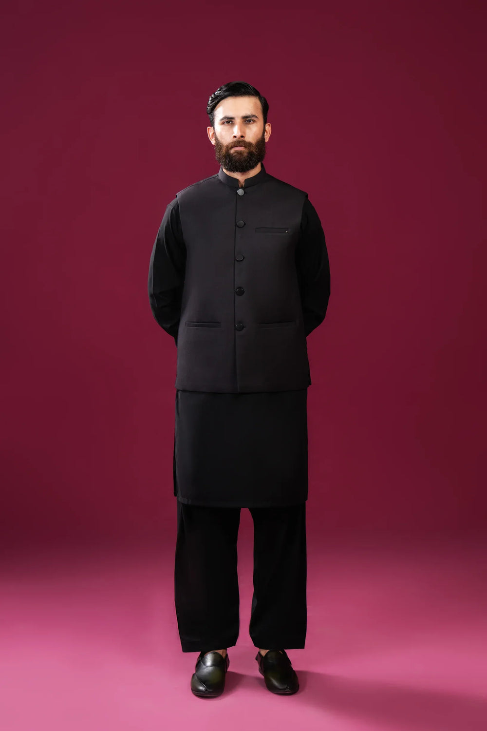 Muraqsh Ready To Wear Solids Cotton Men Off White Kameez Shalwar with Suiting Waistcoat Round Cut MUR-AOW-KS - Summer Collection