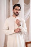 Formal Bosky White Kurta Shalwar - Collar Neck Embroidered - Men