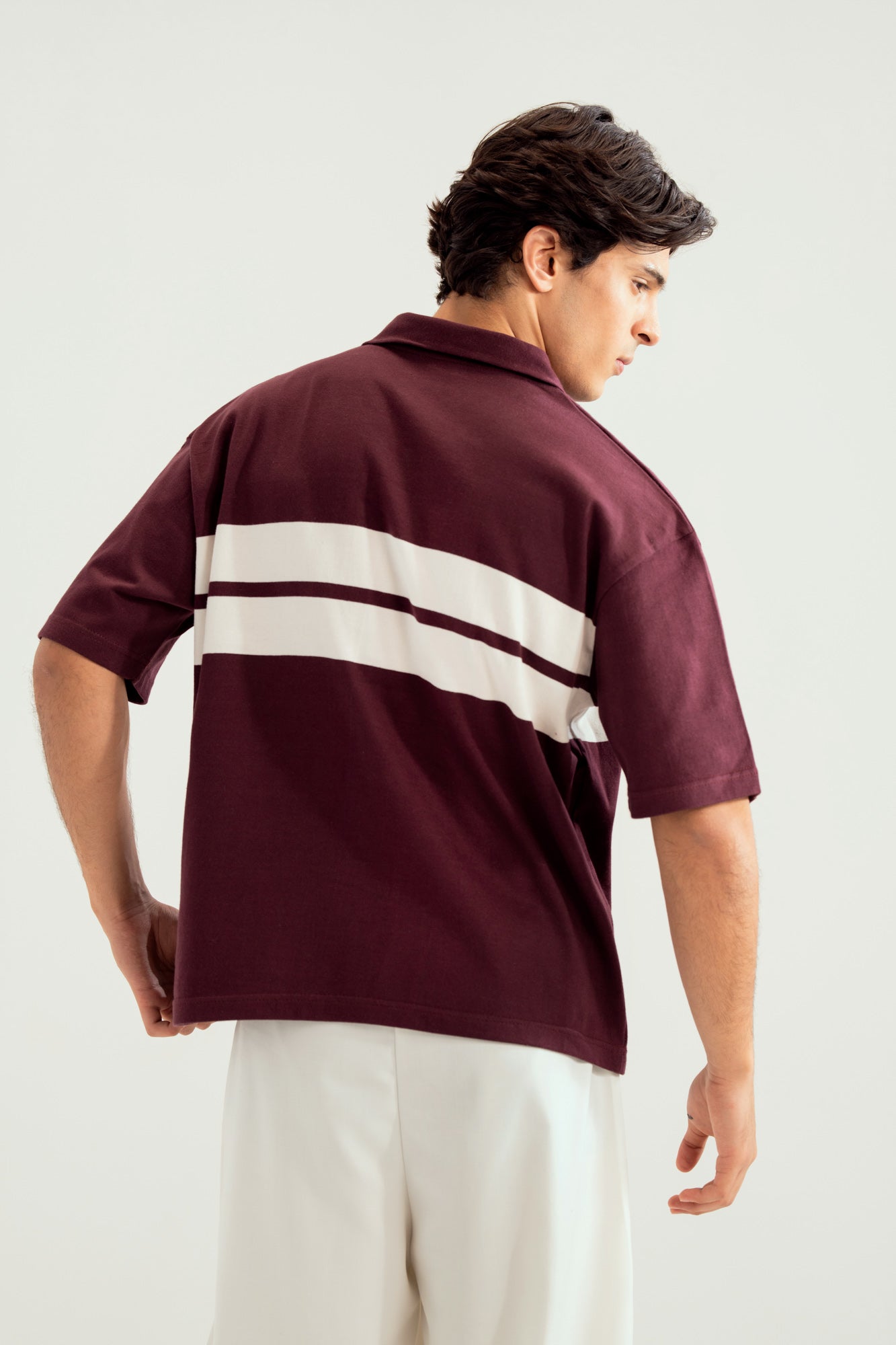White and Maroon Boxy Revere Button Down - Men