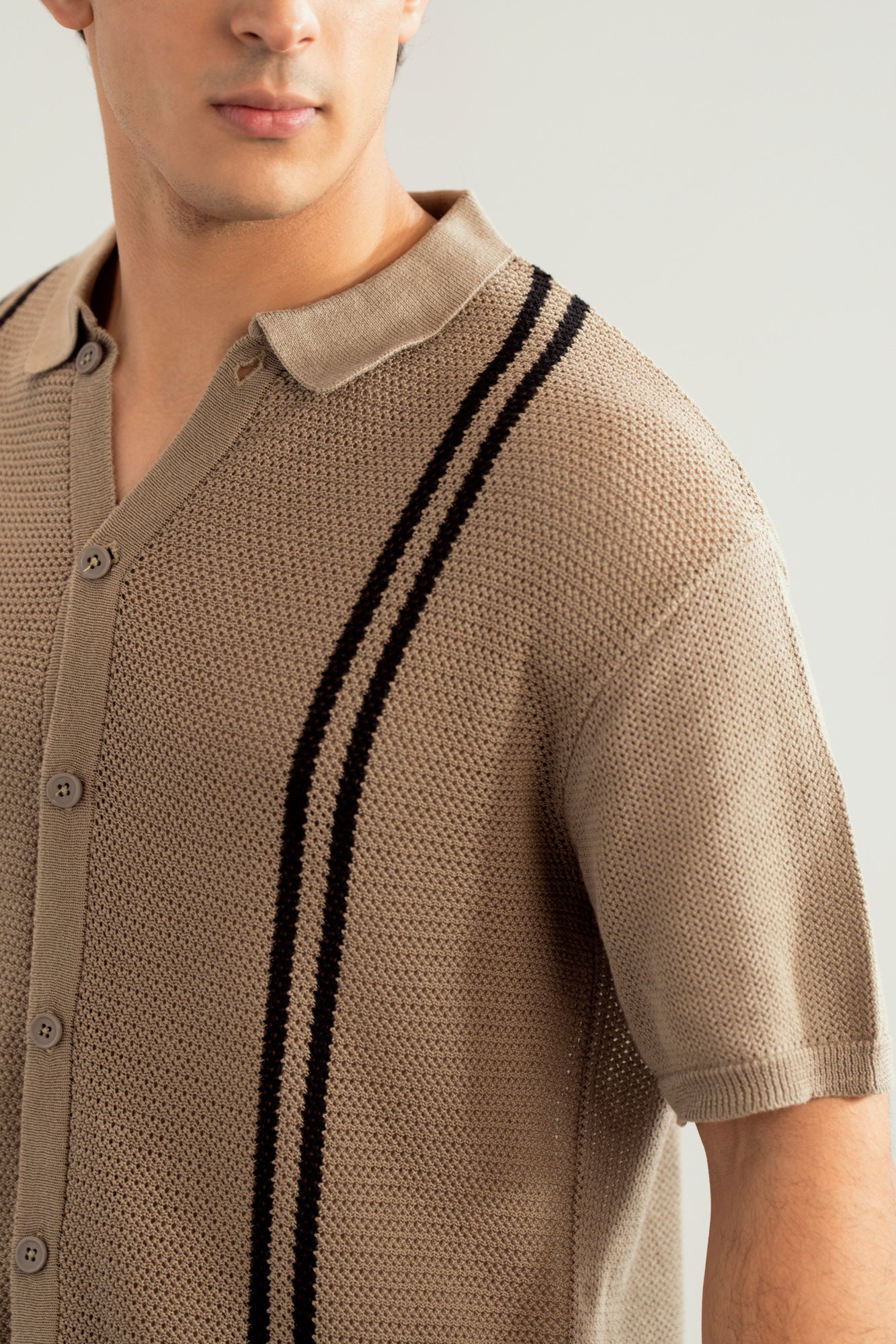 Pishtachu Crocheted Stripes Knitted Button Down - Men