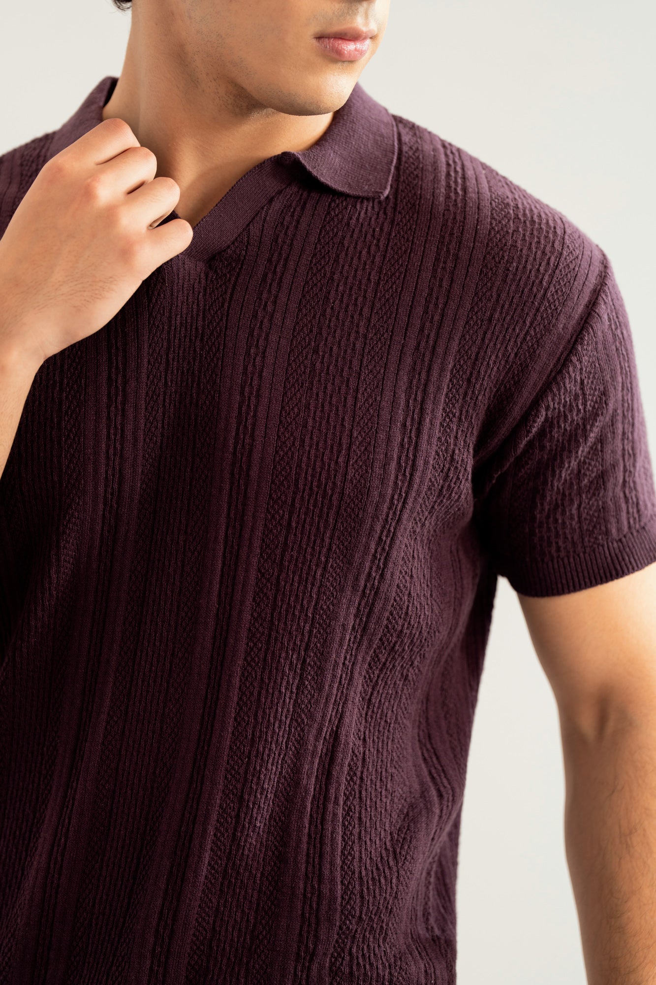 Dark Purple Wave Knitted Polo - Men