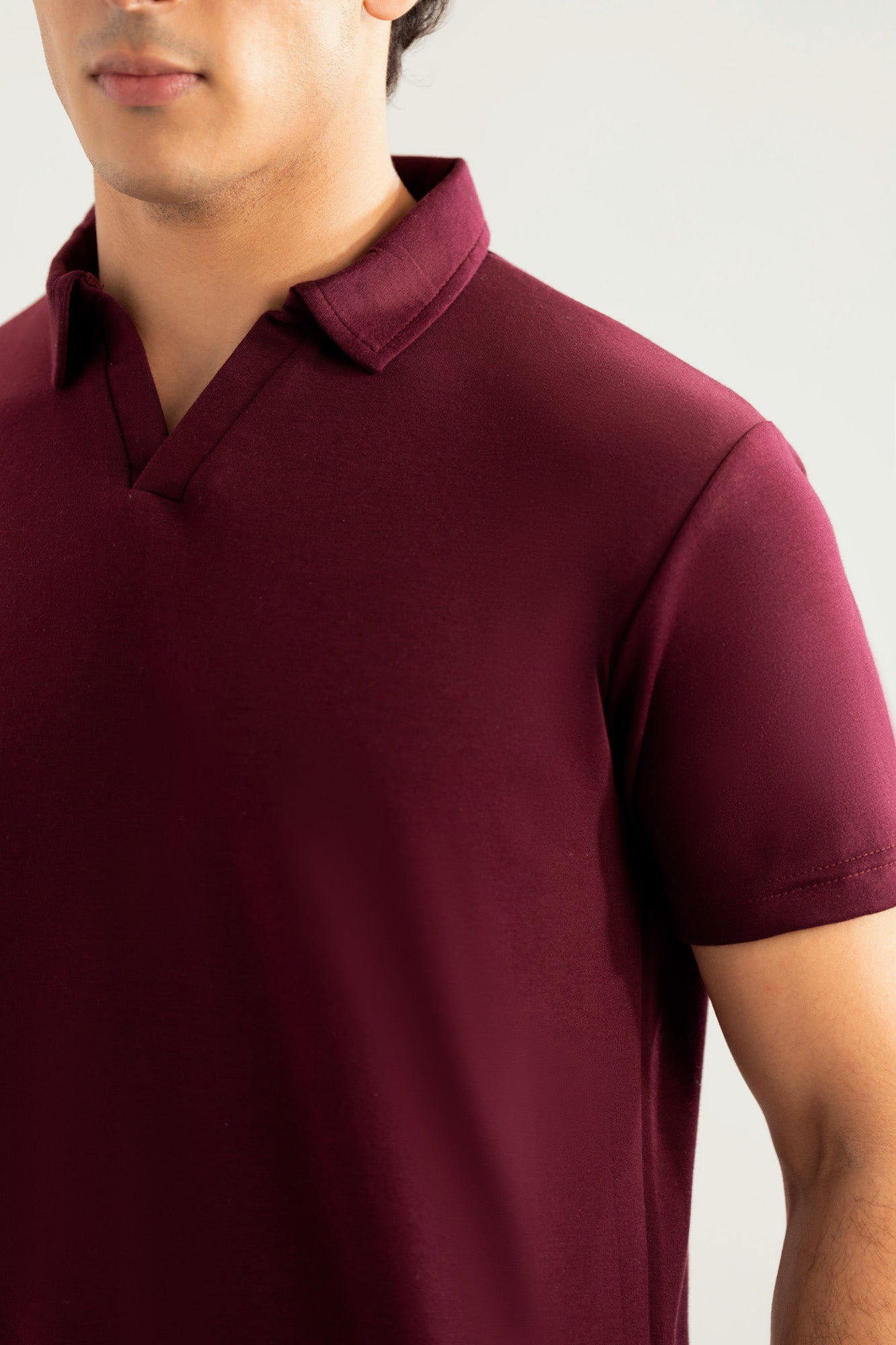 Maroon Interlock Johnny Collar Polo - Smart Fit  - Men