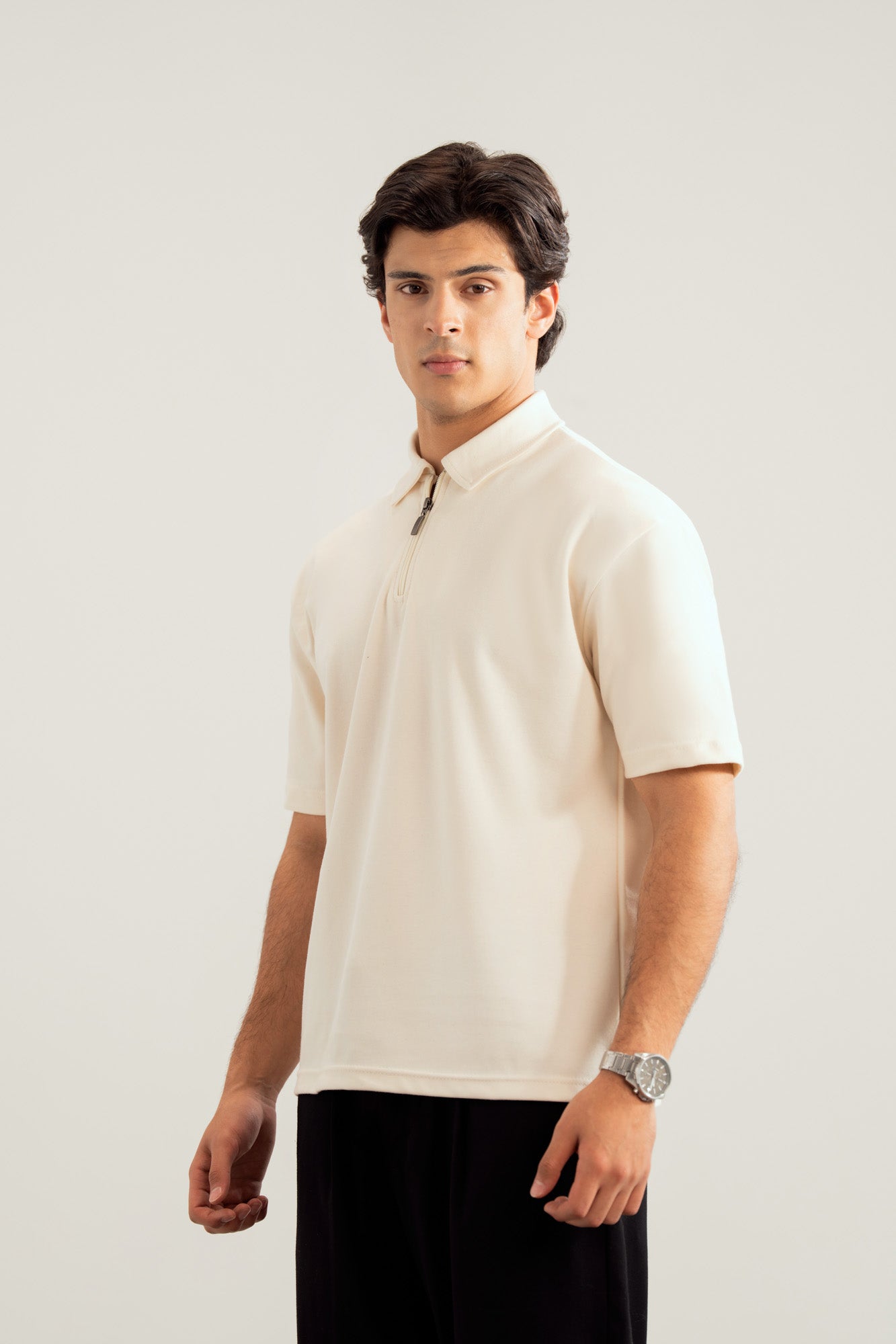 Off White Interlock Zipper Polo - Boxy Fit - Men