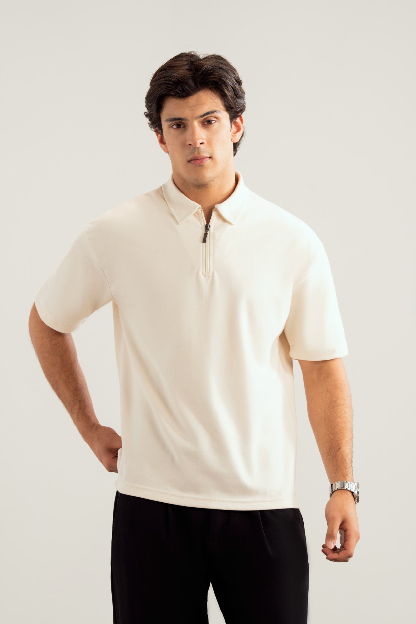 Off White Interlock Zipper Polo - Boxy Fit - Men