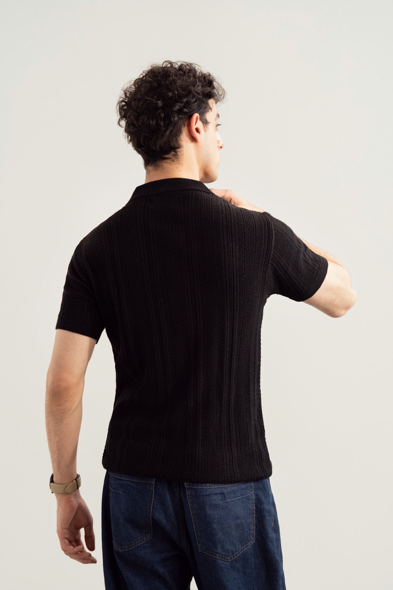 Black Wave Knitted Polo - Men