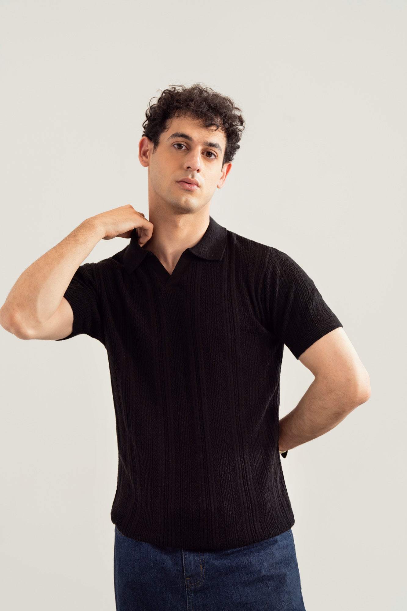 Black Wave Knitted Polo - Men