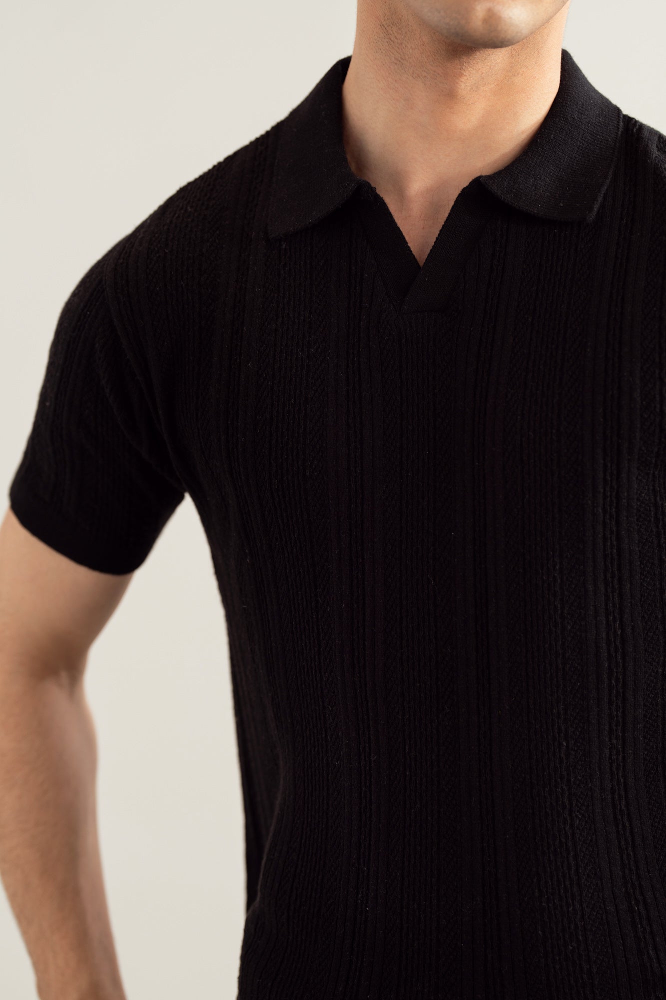 Black Wave Knitted Polo - Men