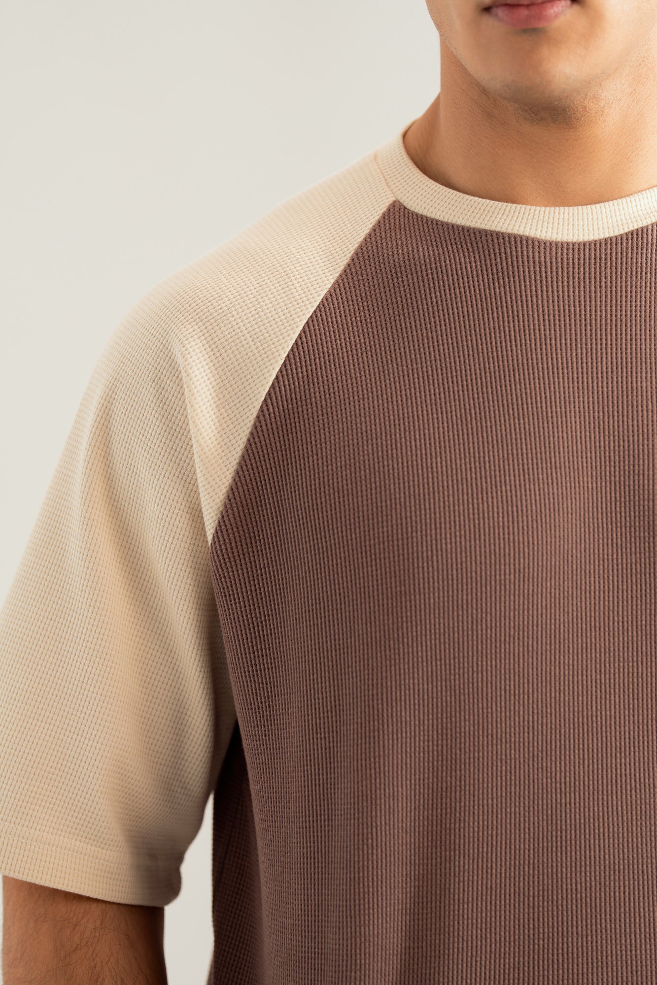 Off White & Dull Nude Waffle Knit Oversized Tee - Men