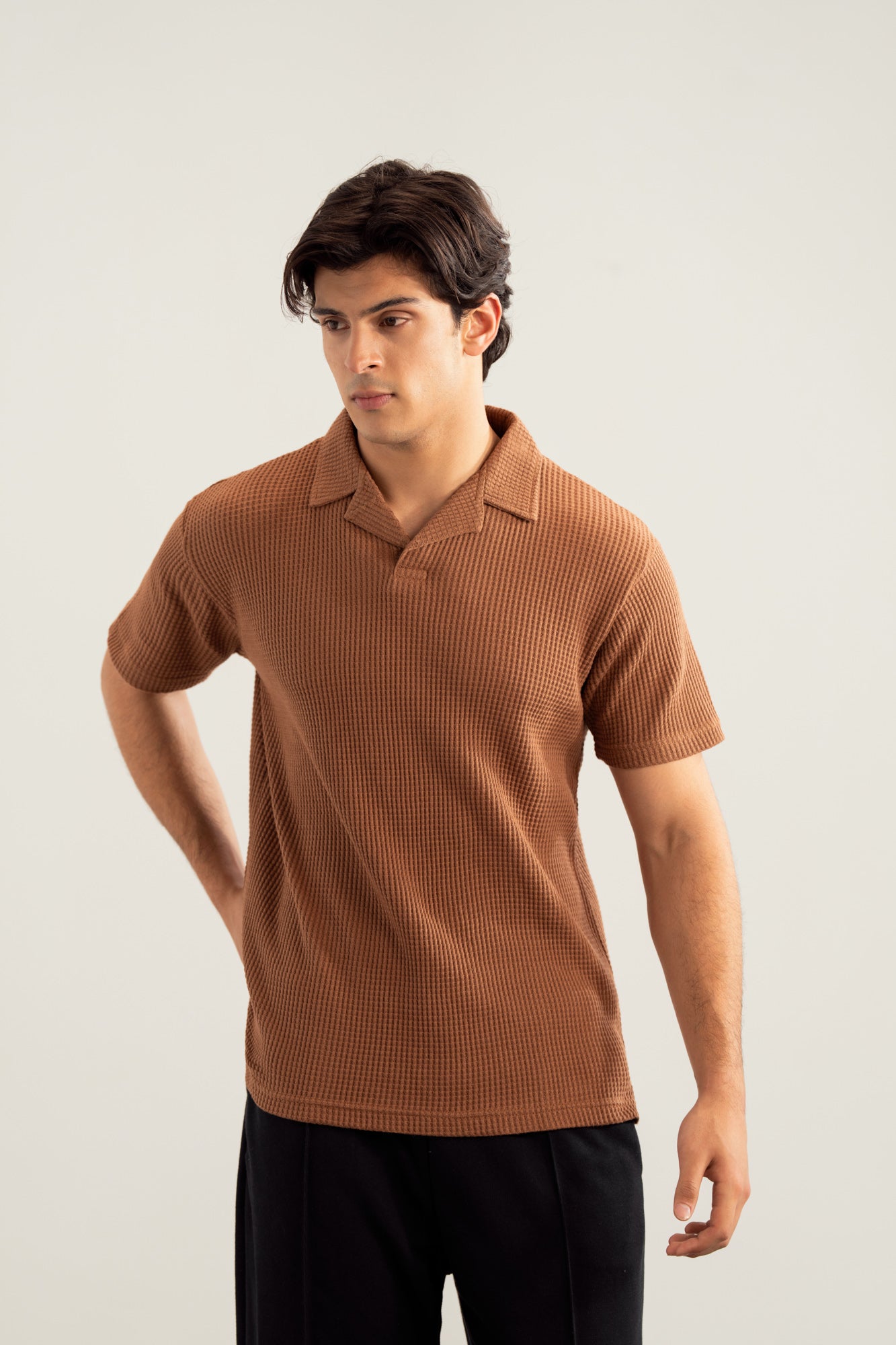 Camel Waffle Revere Polo - Smart Fit - Men