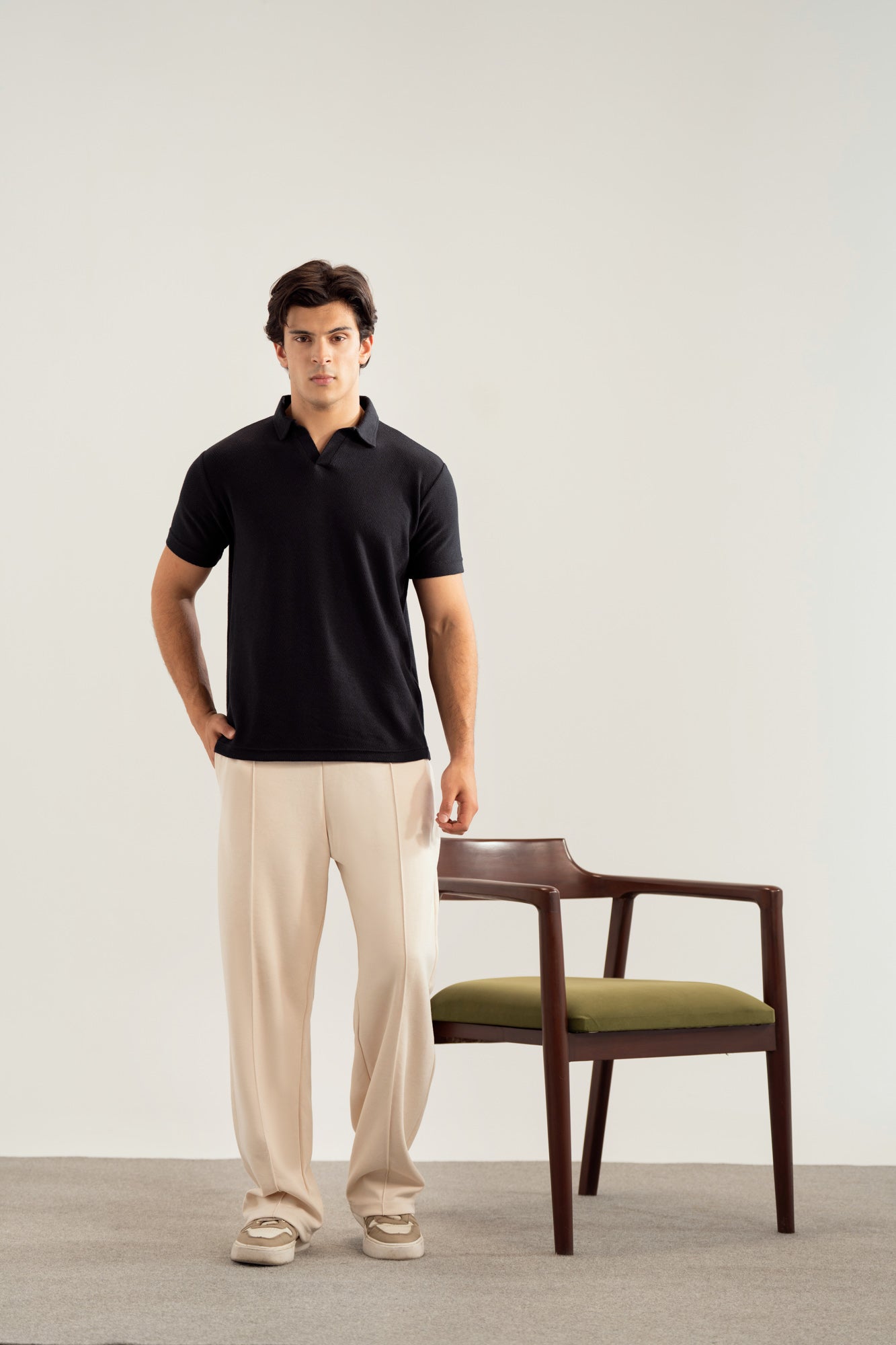 Black Mesh Thermal Knit Polo - Smart Fit - Men