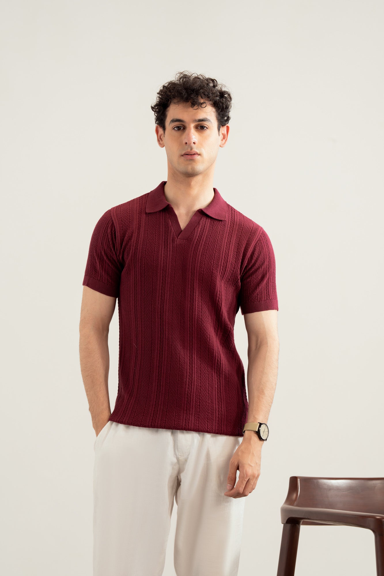Plum Wave Knitted Polo - Men