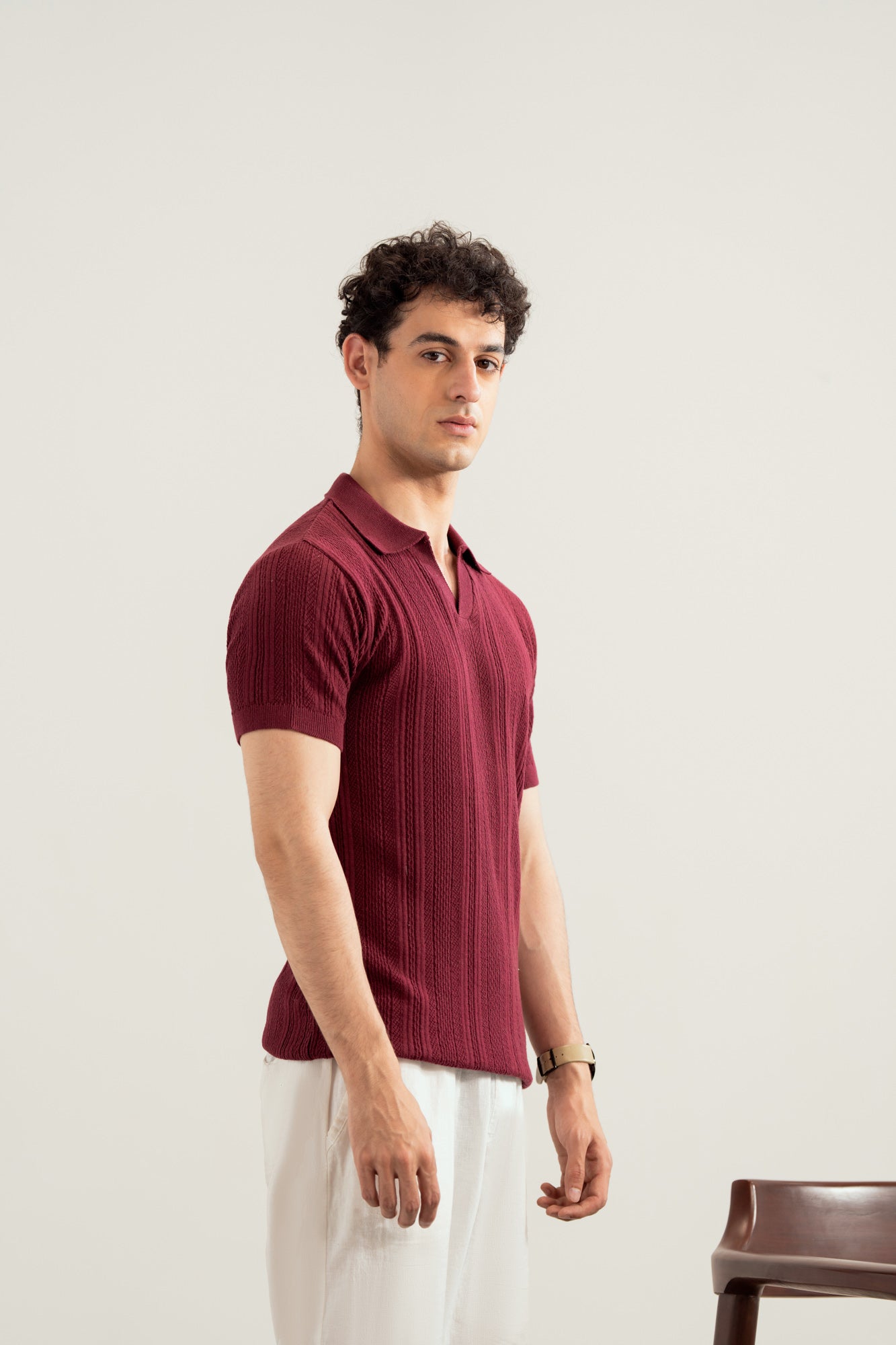 Plum Wave Knitted Polo - Men