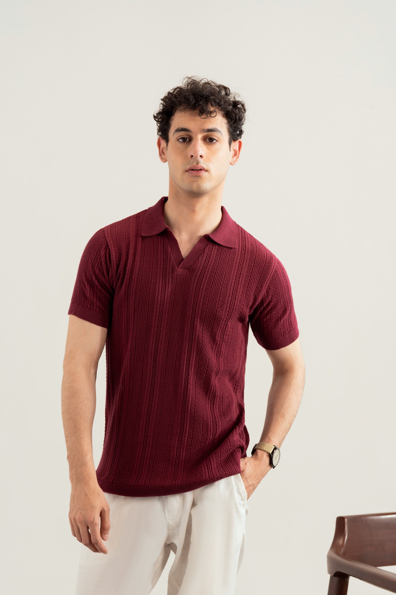 Plum Wave Knitted Polo - Men