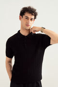 Black Cable Knit Polo - Men