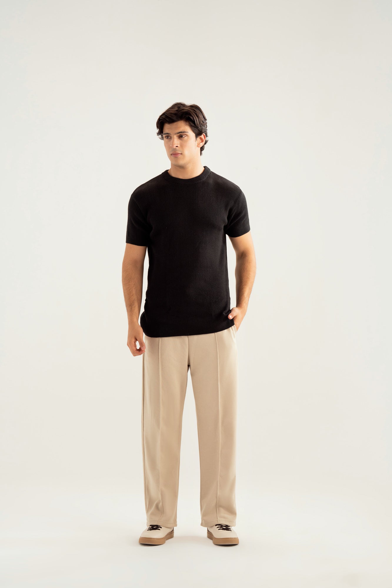 Black Knitted Tee - Men