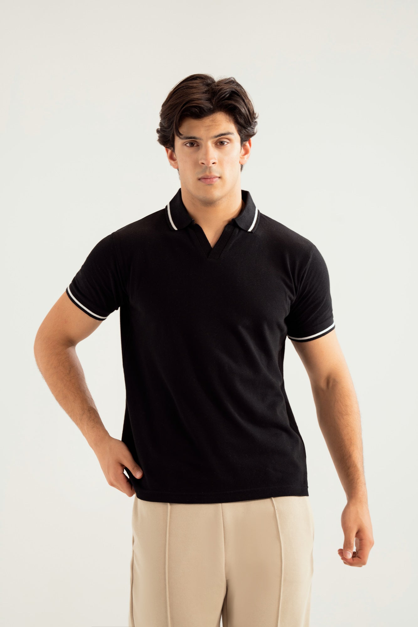 Black Johnny Resort Polo - Contrast Collar  - Men