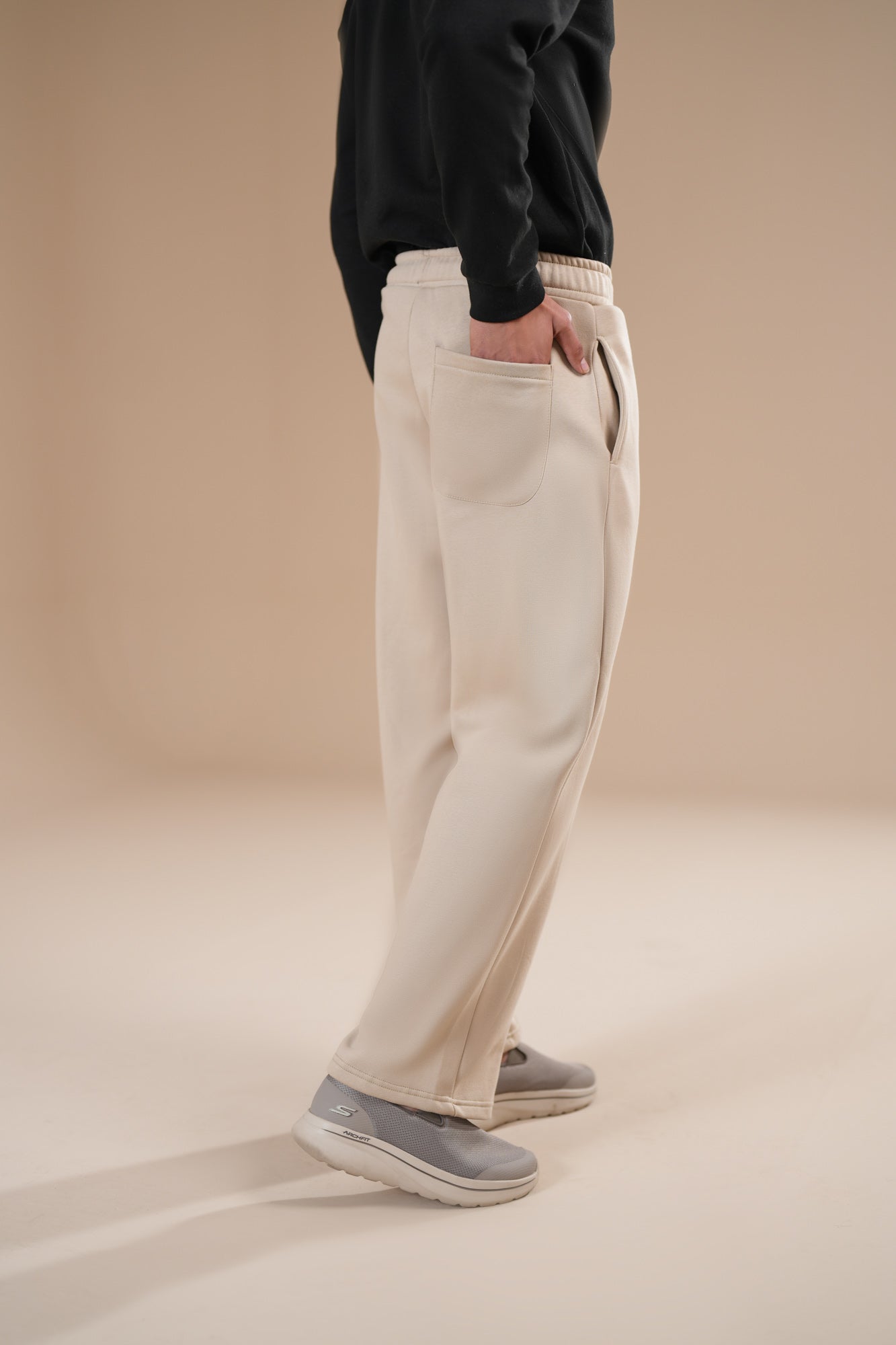 Beige Fleece Straight Fit Trouser - Men