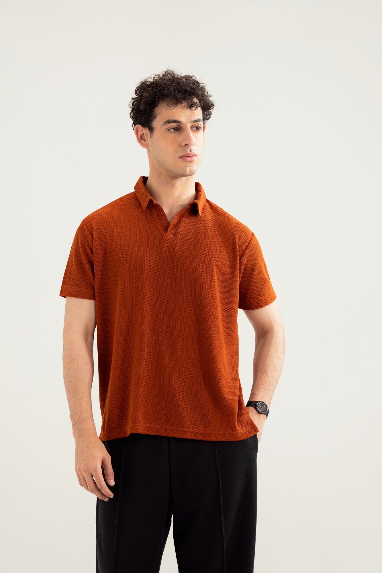 Rust Mesh Thermal Knit Polo - Smart Fit - Men
