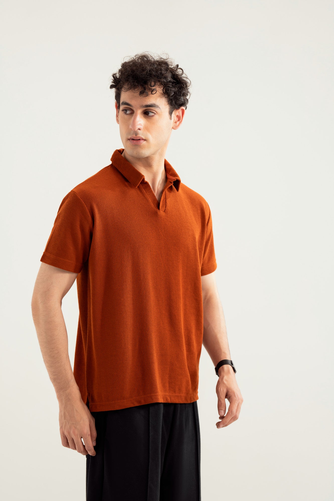 Rust Mesh Thermal Knit Polo - Smart Fit - Men