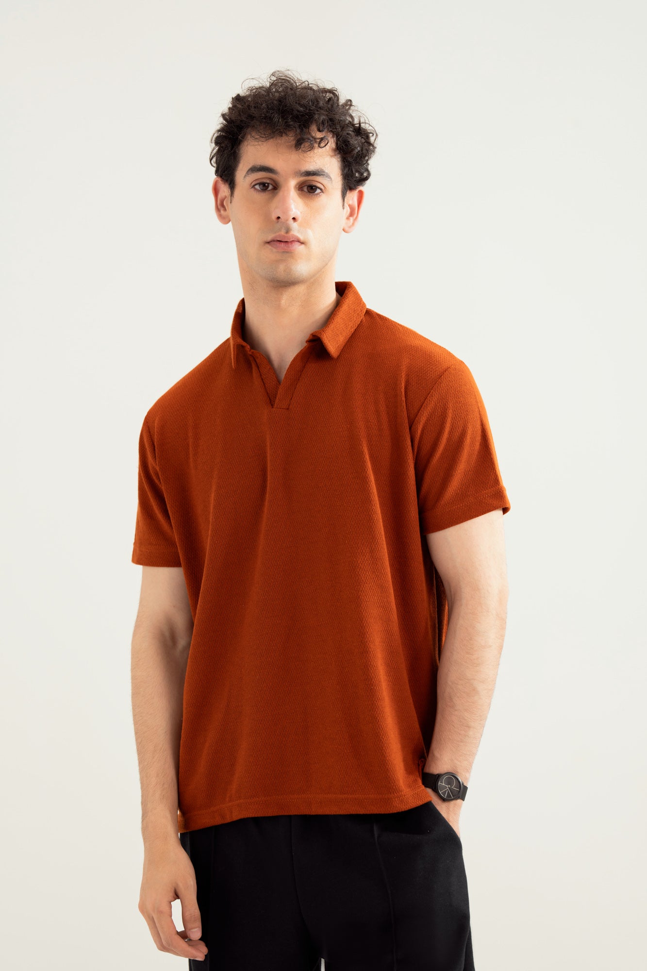 Rust Mesh Thermal Knit Polo - Smart Fit - Men