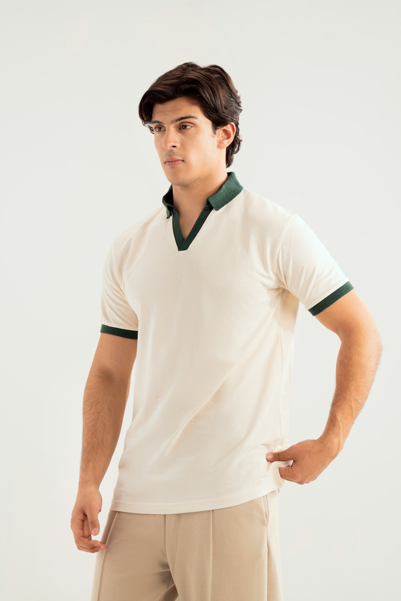Off White Johhny Resort Polo - Green Collar - Men