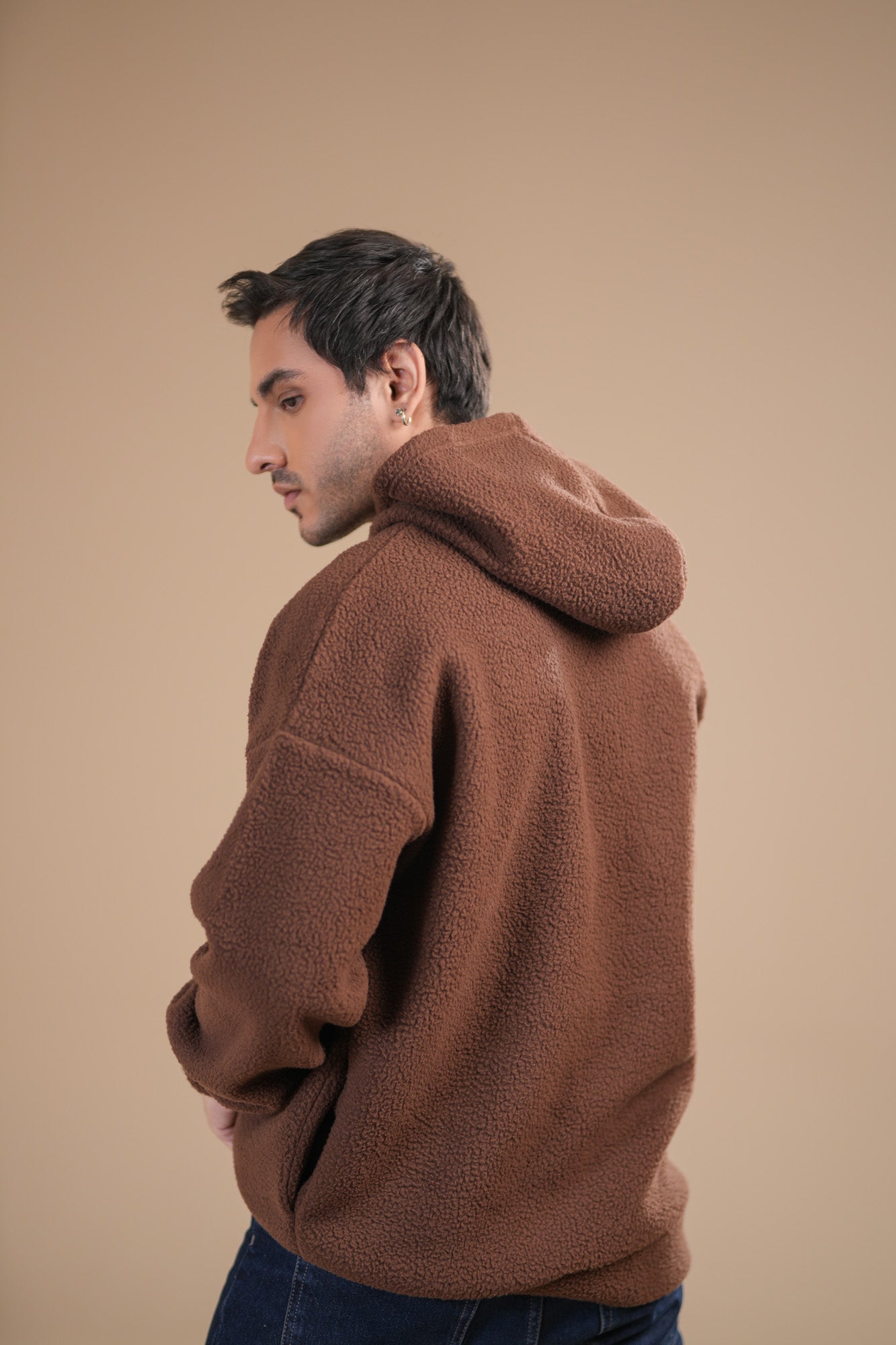 Brown Sherpa Hoodie - Relaxed Fit - Men