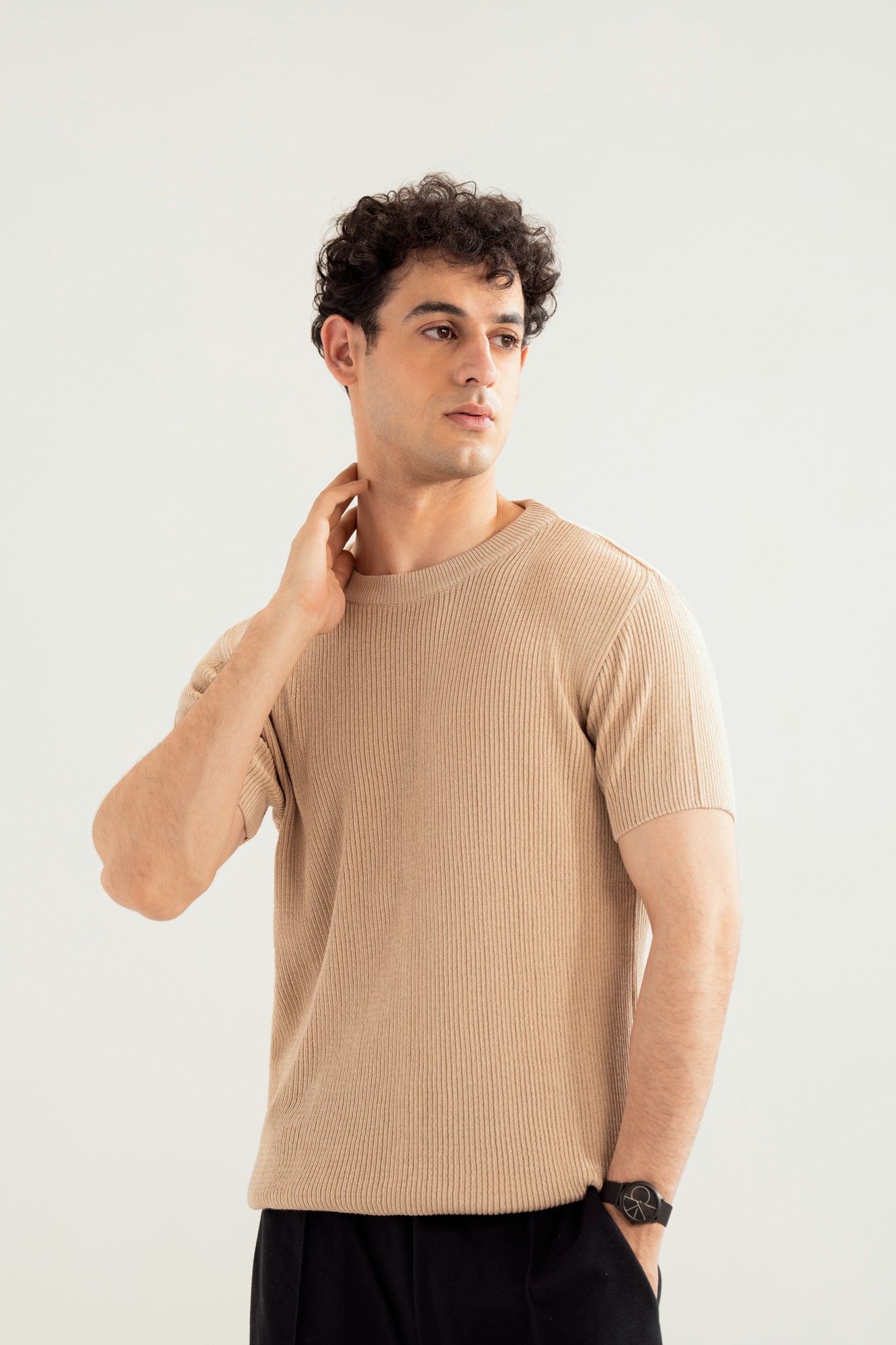 Beige Knitted Tee - Men